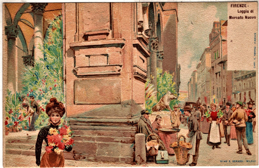 Cartolina antica Firenze Loggia del mercato nuovo