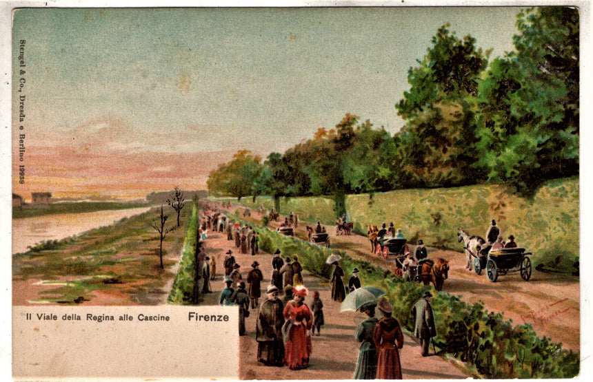 Cartolina antica Firenze viale della Regina alle cascine