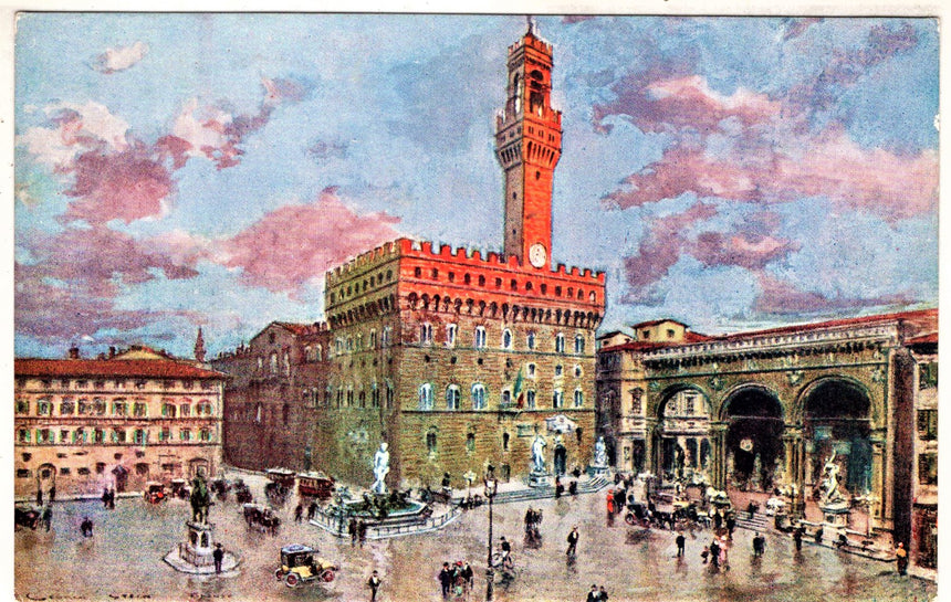 Cartolina antica Firenze piazza signoria e palazzo vecchio