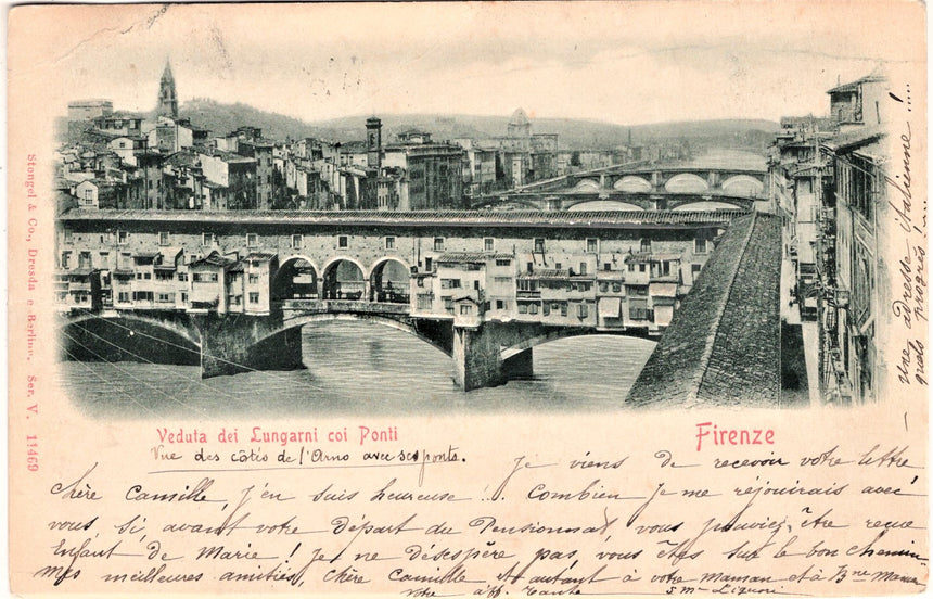 Cartolina antica Firenze Lungarno con ponto cartolina in rilievo