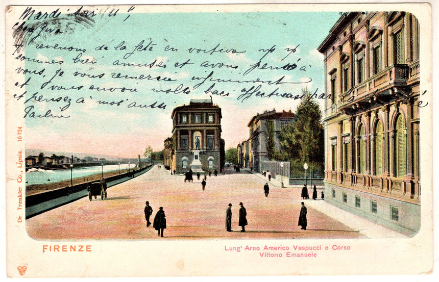 Cartolina antica Firenze Lung Arno A.Vespucci e corso V.E.