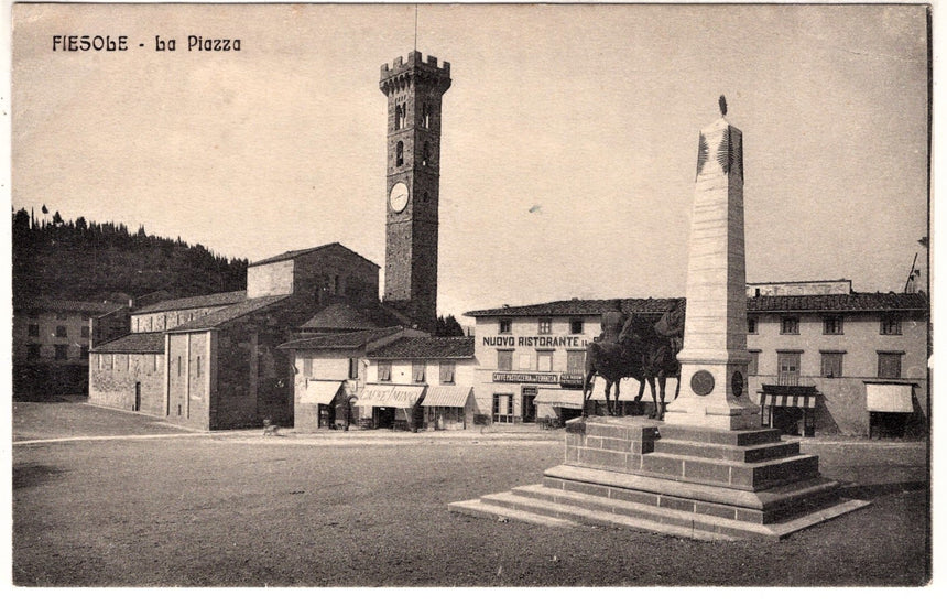 Cartolina antica Firenze Fiesole la piazza caffè e nuovo ristorante