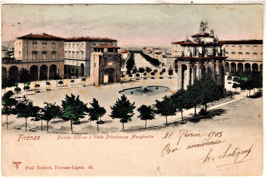 Cartolina antica Firenze piazza Cavour e viale principessa Margherita