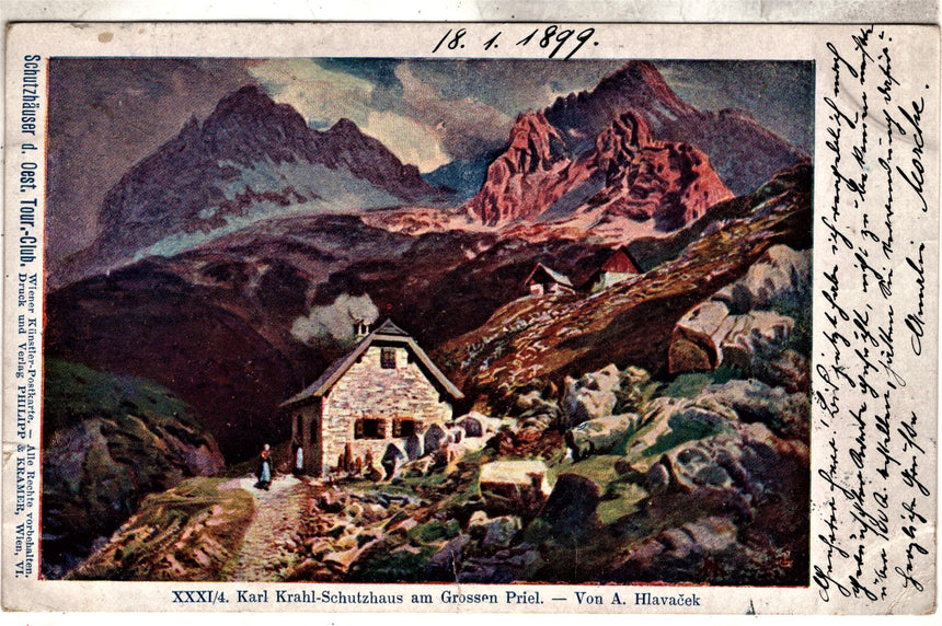 Cartolina antica Karl Kral Schutzhaus am Grossen Priel
