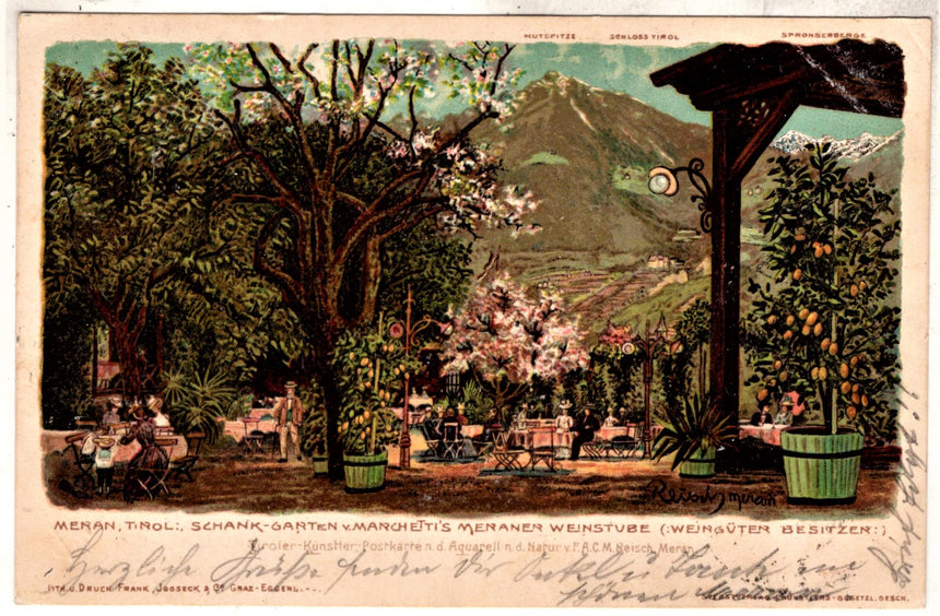 Cartolina antica Meraner Schank Garten Meraner Weinstube Reisch