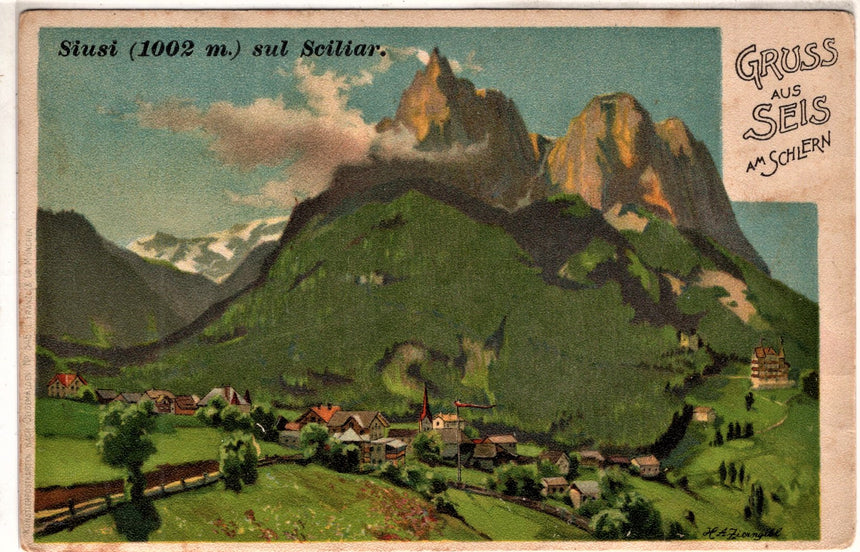 Cartolina antica Bozen Gruss aus Seis am Schlern