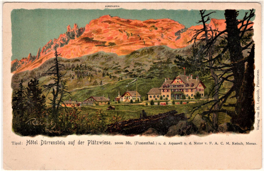 Cartolina antica Hotel Durrenstein auf der Platzwiese Pusterthal Reisch