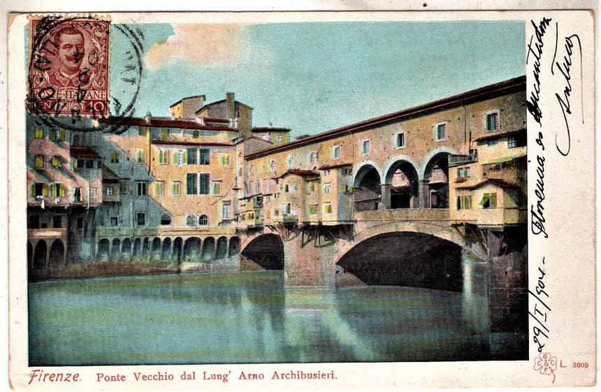 Cartolina antica Firenze Ponte Vecchio spedita a Montevideo