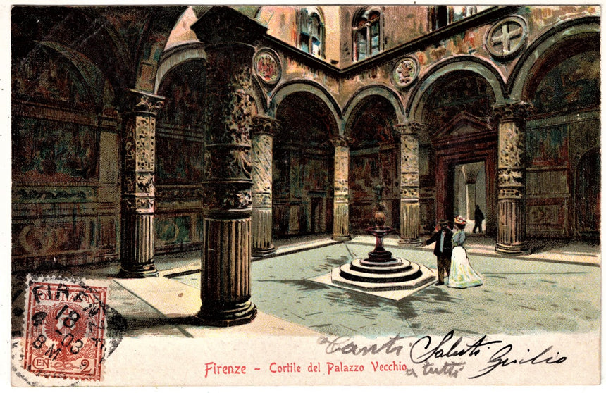 Cartolina antica Firenze cortile del Palazzo Vecchio