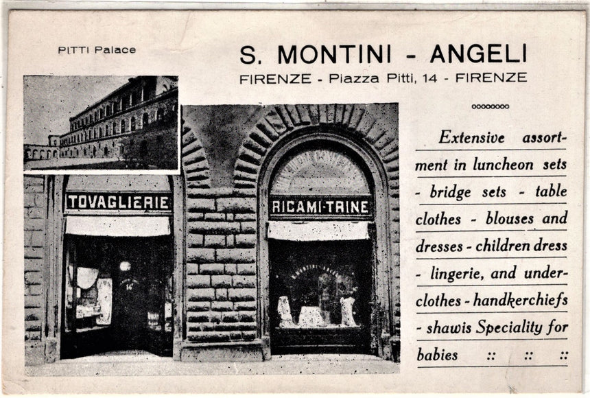 Cartolina antica Firenze negozio S.Montini Angeli piazza Pitti