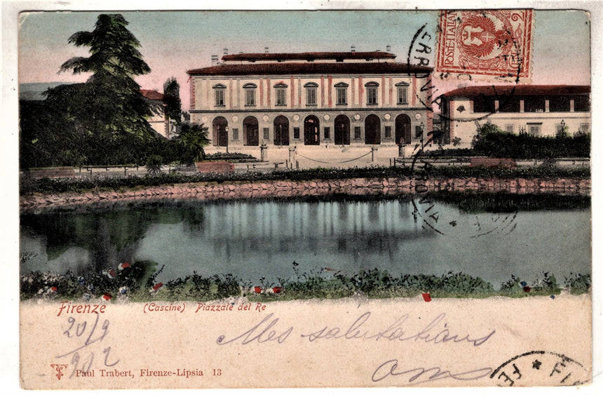 Cartolina antica Firenze le Cascine Piazzale deo Re