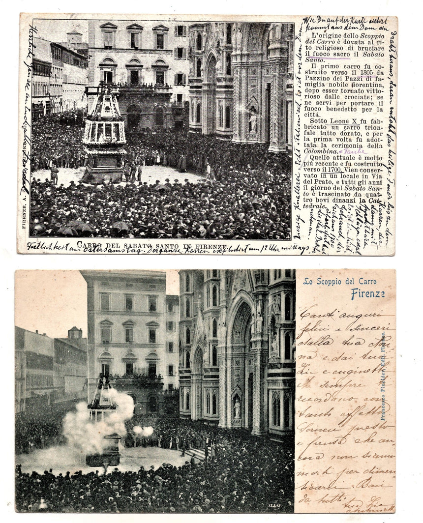 Cartolina antica Firenze carro del sabato santo e scoppio del carro