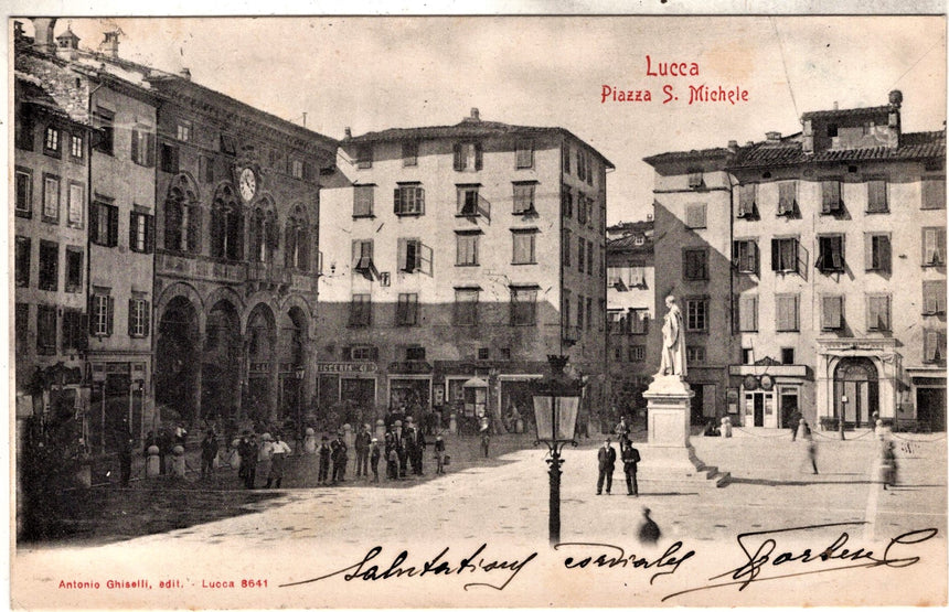 Cartolina antica Lucca Piazza San Michele