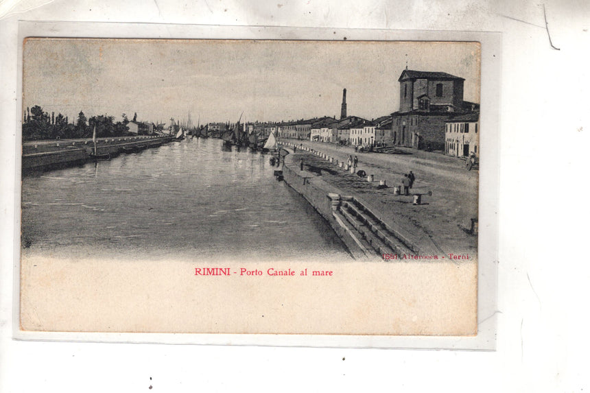 Cartolina antica Rimini porto canale al mare