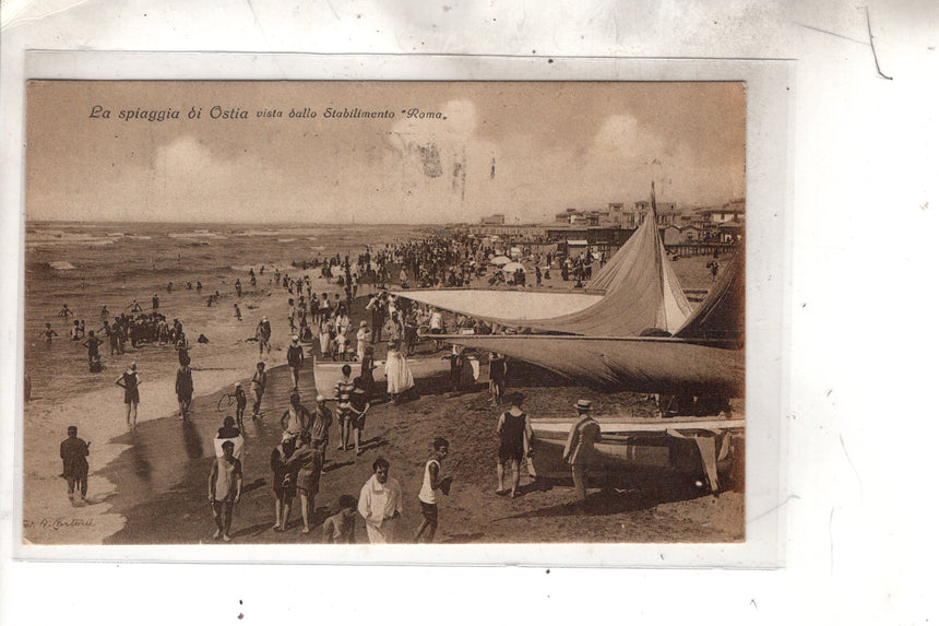 Cartolina antica Ostia la spiaggia