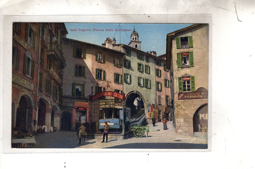 Cartolina antica Lugano piazza della funicolare