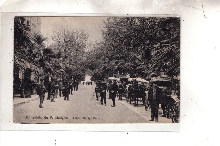 Cartolina antica Un saluto da Ventimiglia corso Principe Amedeo