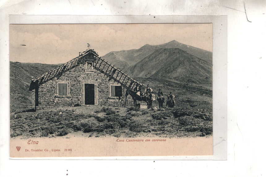 Cartolina antica Etna casa cantoniera con carovana