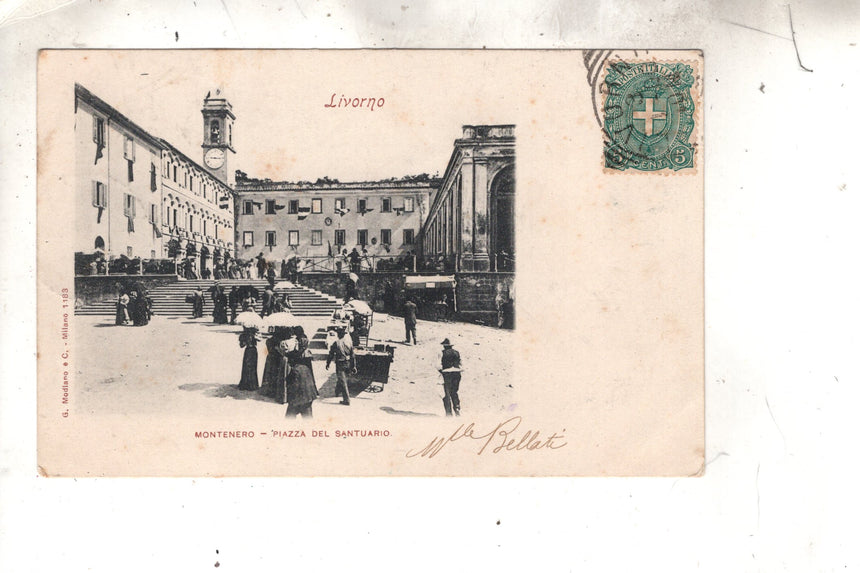 Cartolina antica Livorno Montenero piazza del santuario