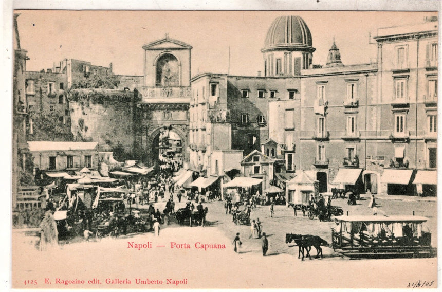 Cartolina antica Napoli mercato a Porta Capuana