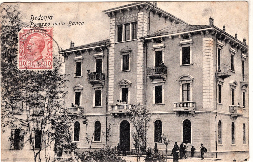 Cartolina antica Bedonia palazzo della banca