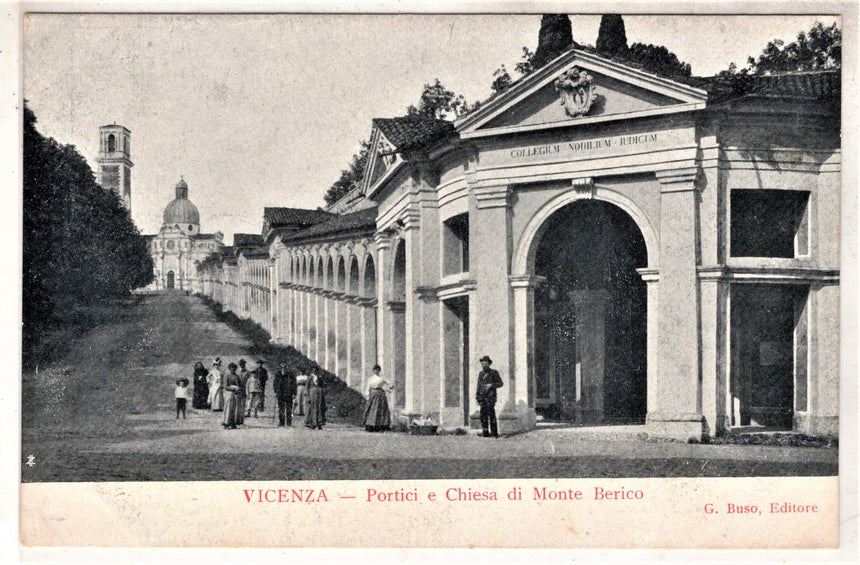 Cartolina antica Vicenza portici e chiesa di Monte Berico