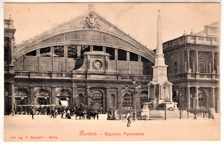 Cartolina antica Roma Stazione Ferroviaria