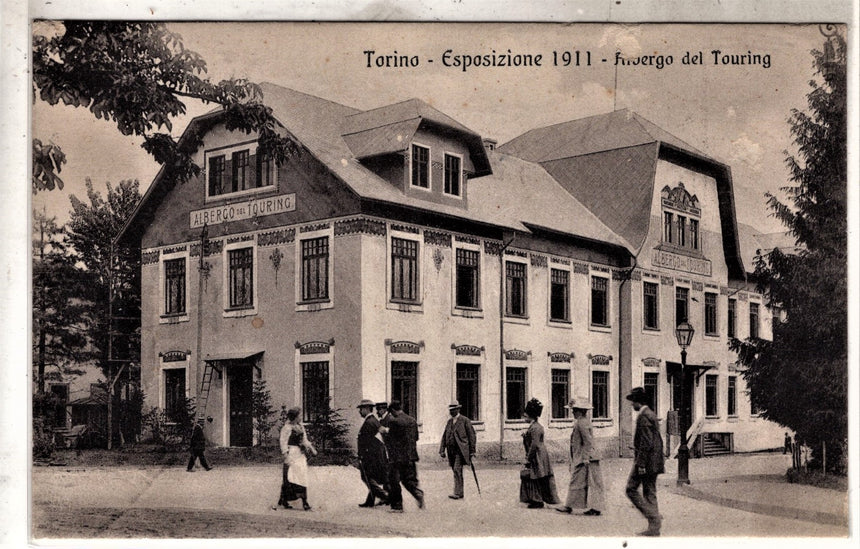 Cartolina antica Torino esposizione 1911 albergo del Touring