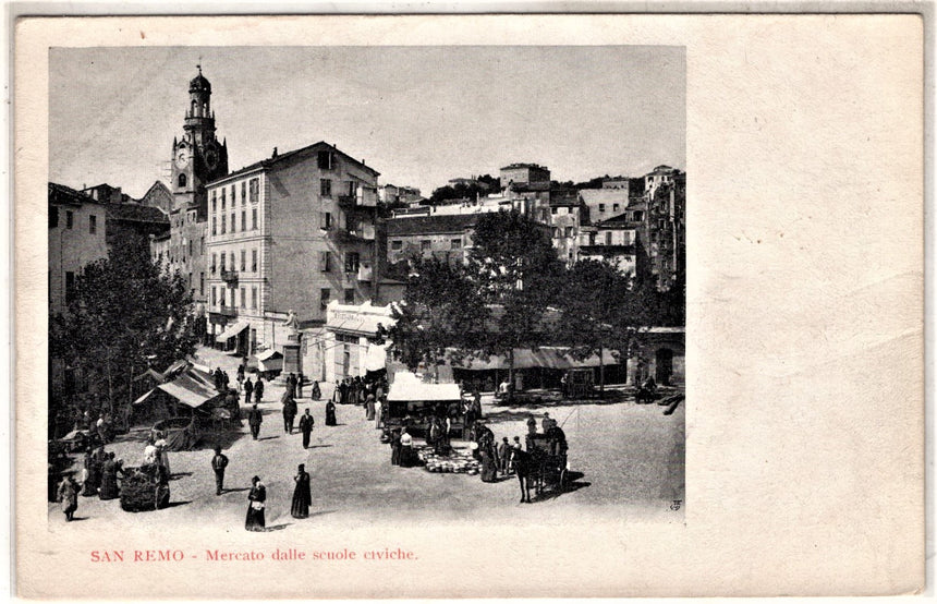 Cartolina antica San Remo mercato dalle scuole