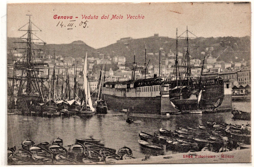 Cartolina antica Genova veduta del porto vecchio