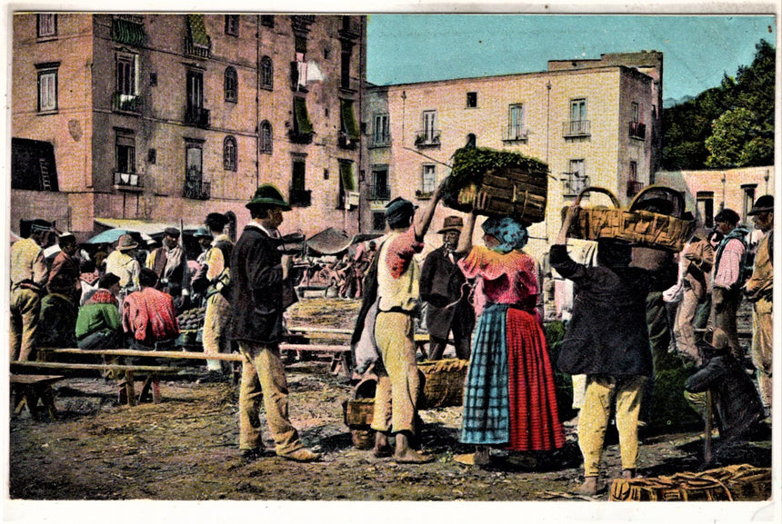 Cartolina antica Napoli mercato della frutta