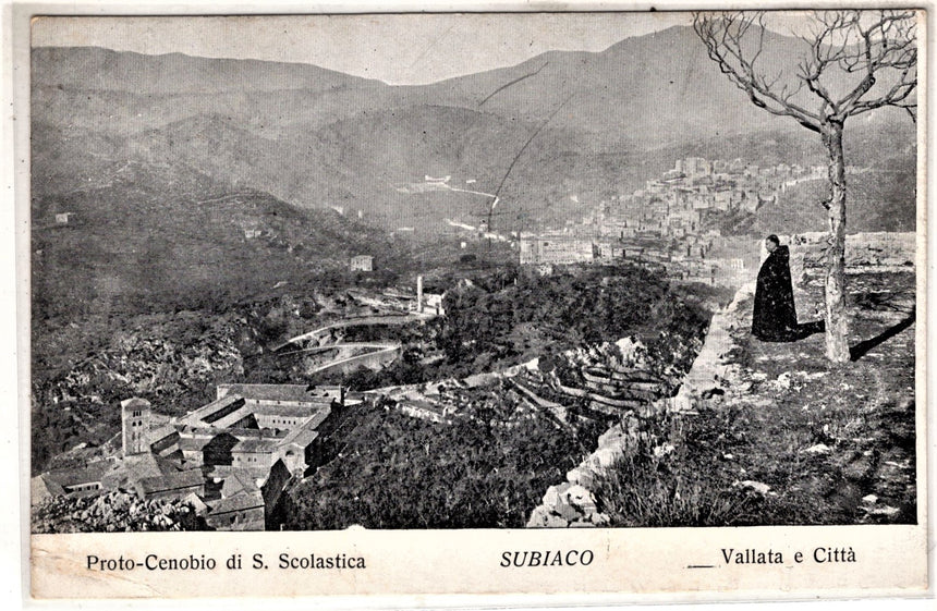 Cartolina antica Subiaco vallata e città