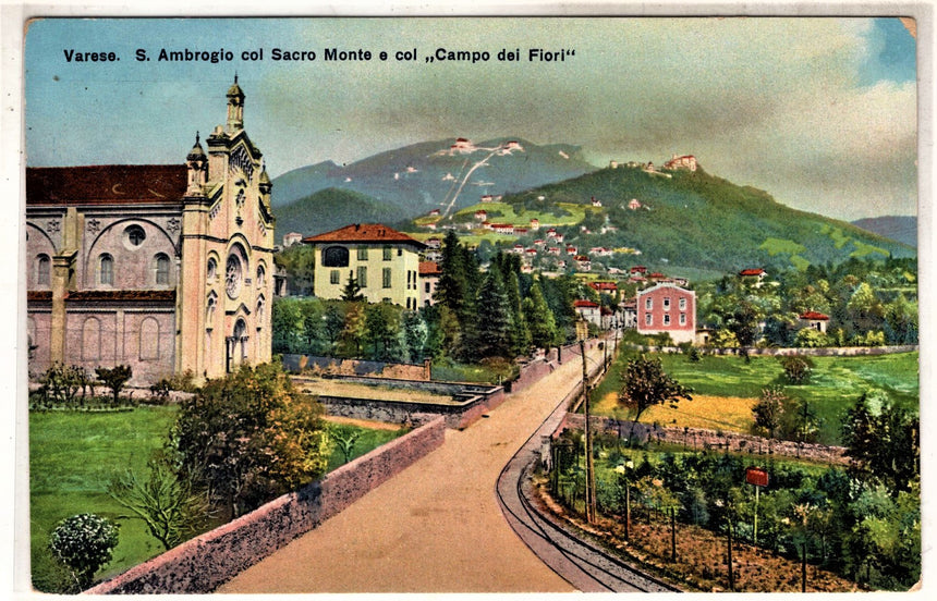 Cartolina antica Varese S.Ambrogio Sacro Monte e Campo dei Fiori