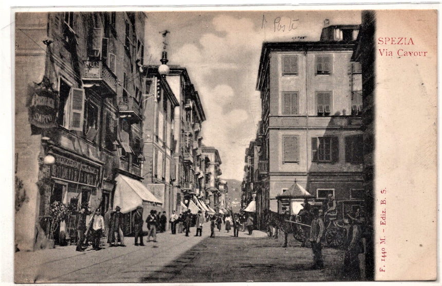 Cartolina antica Spezia via Cavour