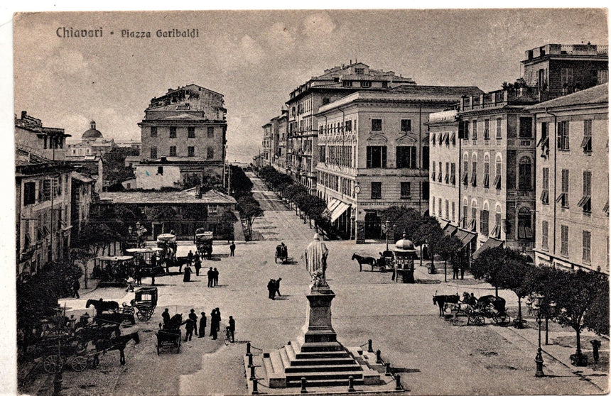 Cartolina antica Chiavari piazza Garibaldi scritta francese viag. In busta