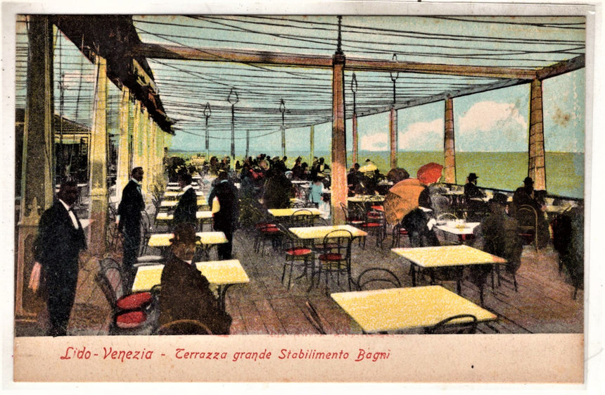 Cartolina antica Venezia Lido terrazza del grande stabilimento Bagni