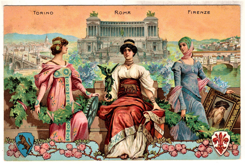 Cartolina antica Esposizione internazionale del ritratto e dei fiori Roma Torino