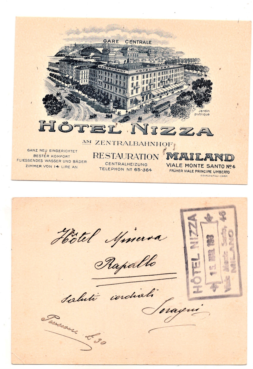 Cartolina antica Hotel Nizza Milano