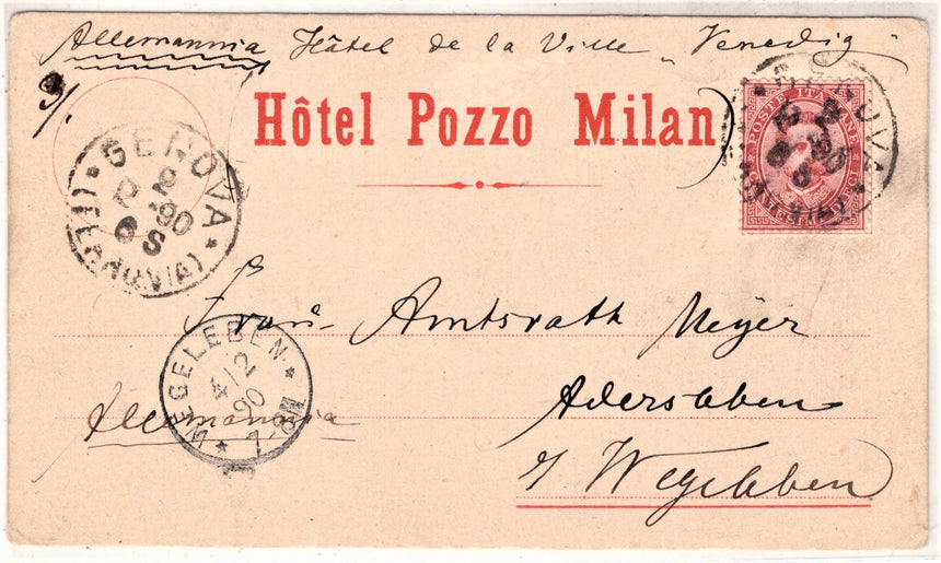 Cartolina antica Hotel Pozzo Milan Genova