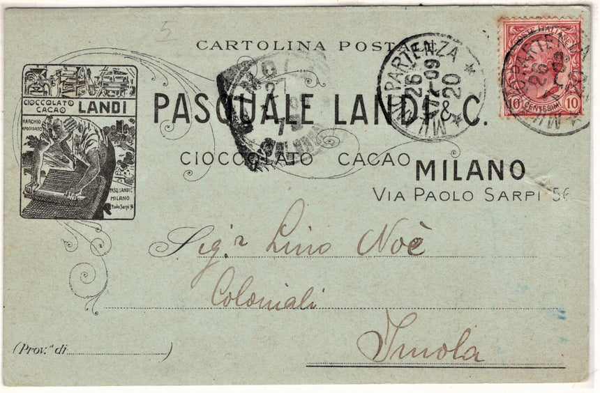 Cartolina antica Cartolina pubblicitaria Fabbrica cioccolato cacao Landi Milano