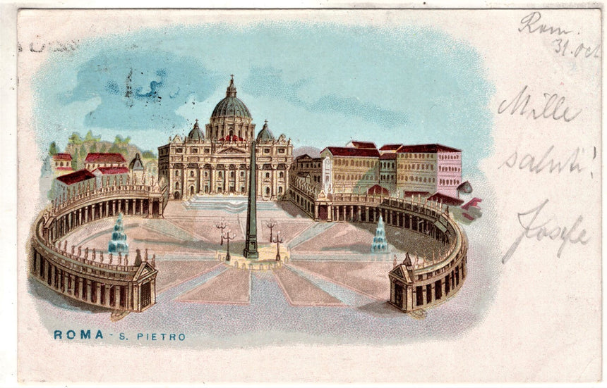 Cartolina antica Roma Piazza San Pietro