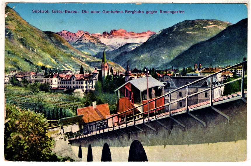 Cartolina antica Nuova cremaliera del Guncina Bolzano