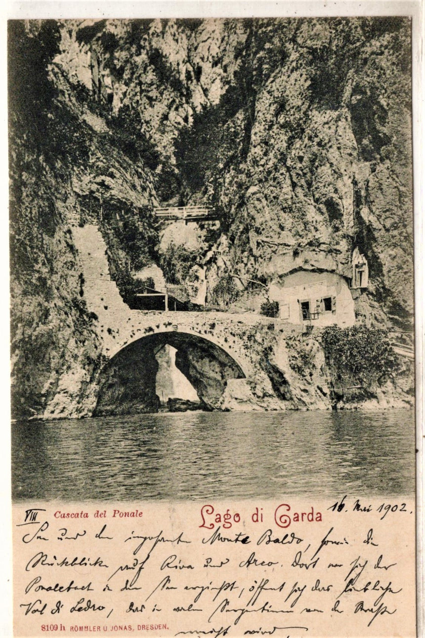 Cartolina antica La cascata del Ponale Lago di Garda