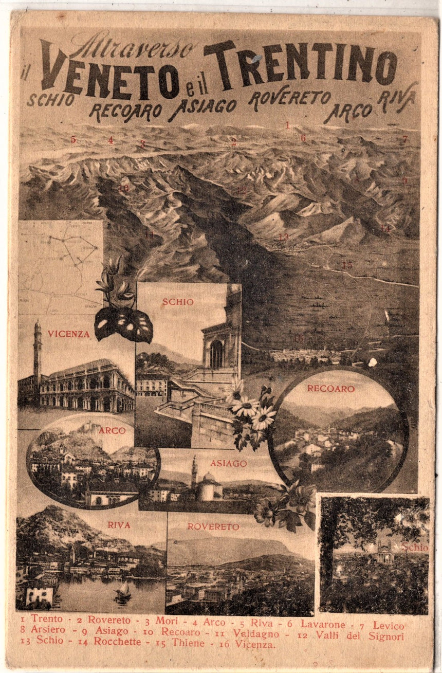 Cartolina antica Attraverso il Veneto e il Trentino