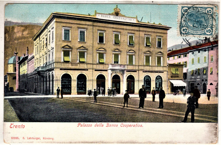 Cartolina antica Trento palazzo della banca Cooperativa