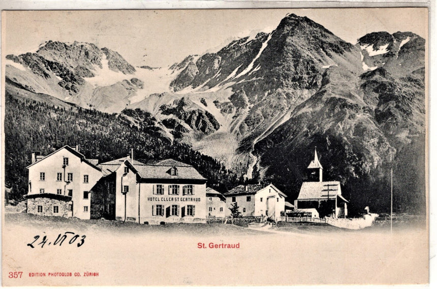 Cartolina antica St. Gertraud Hotel Gertraud Sudtirol