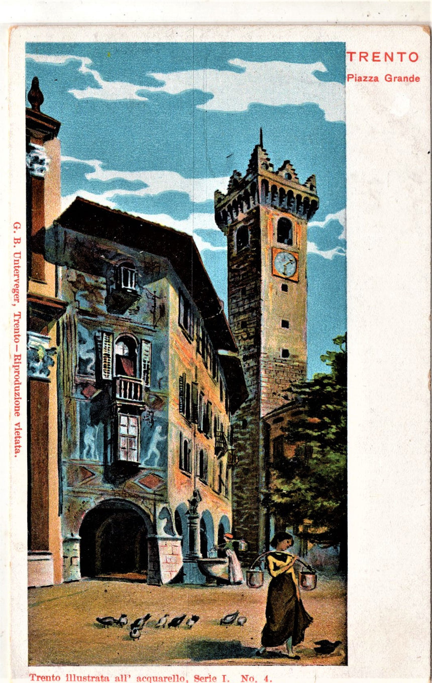 Cartolina antica Trento piazza Grande