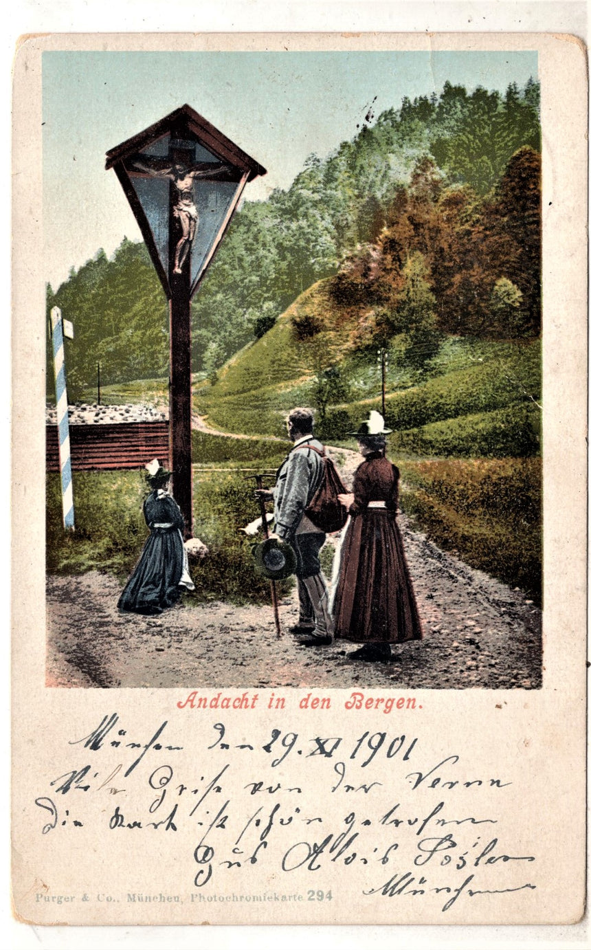 Cartolina antica Andacht in den Bergen