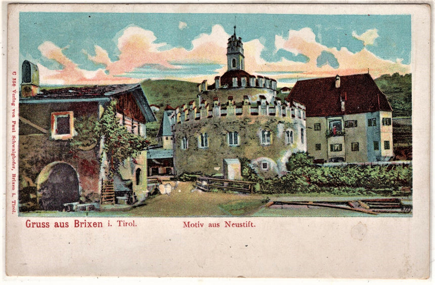 Cartolina antica Gruss aus Brixen in Tirol Motiv aus Neustift