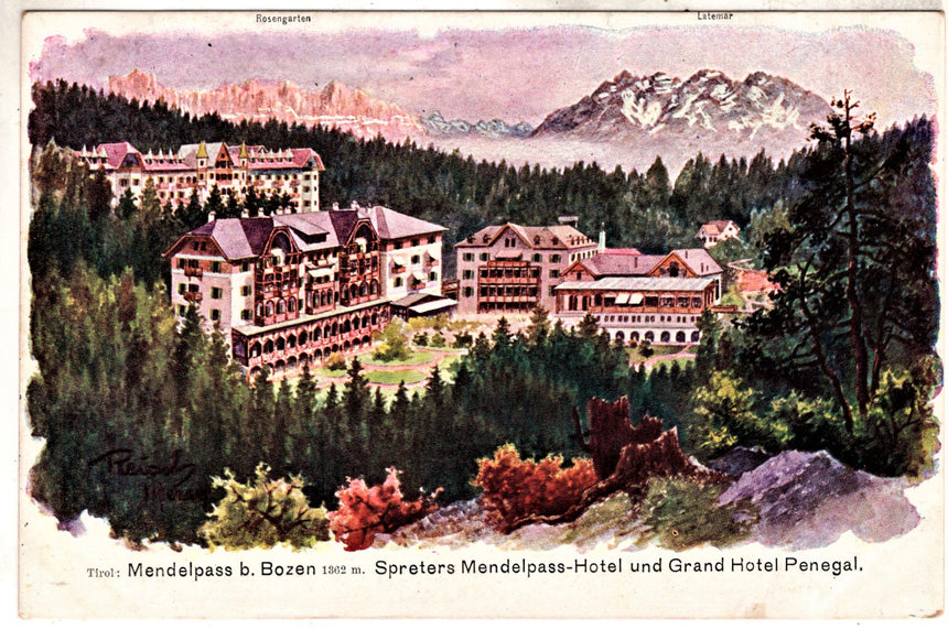 Cartolina antica Mendelpass b. Bozen Grand Hotel Penegal Reisch